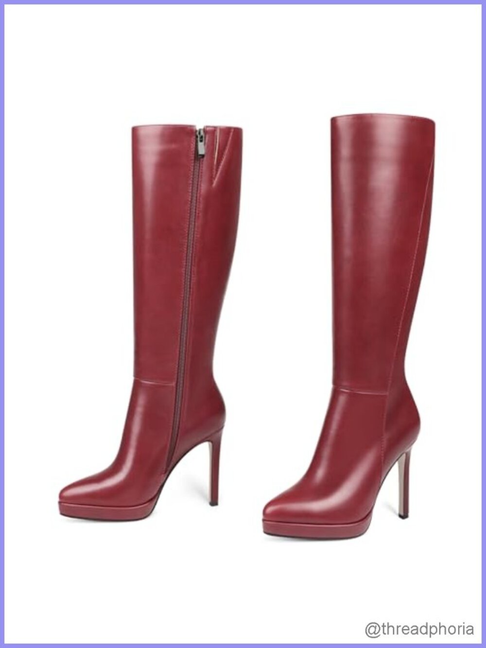 Knee High Platform Boots Stiletto Heel Pointed Toe Faux Leather Zip